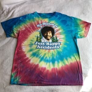 Bob Ross Tie Dye T Shirt No Mistakes Just Happy Accidents Sz XL 100% Cotton